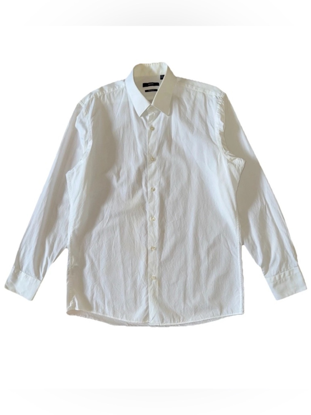 Hugo Boss Reg Fit Men Sz 15.5 32/33 Long Sleeve Cotton Check Dress Shirt White